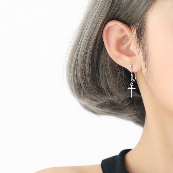 Khuyên Tai Bông Tai Nữ Chữ Thập Dáng Dài Basic Nhẹ Nhàng C09