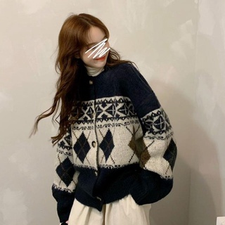 Áo Len Cardigan Nữ Hàn Quốc Thổ Cẩm Vintage ".
