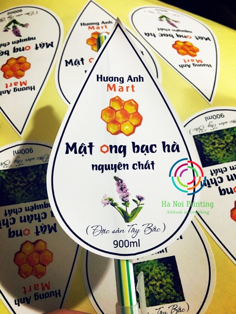Combo 100 tem dán chai mật ong in tên shop theo yêu cầu
