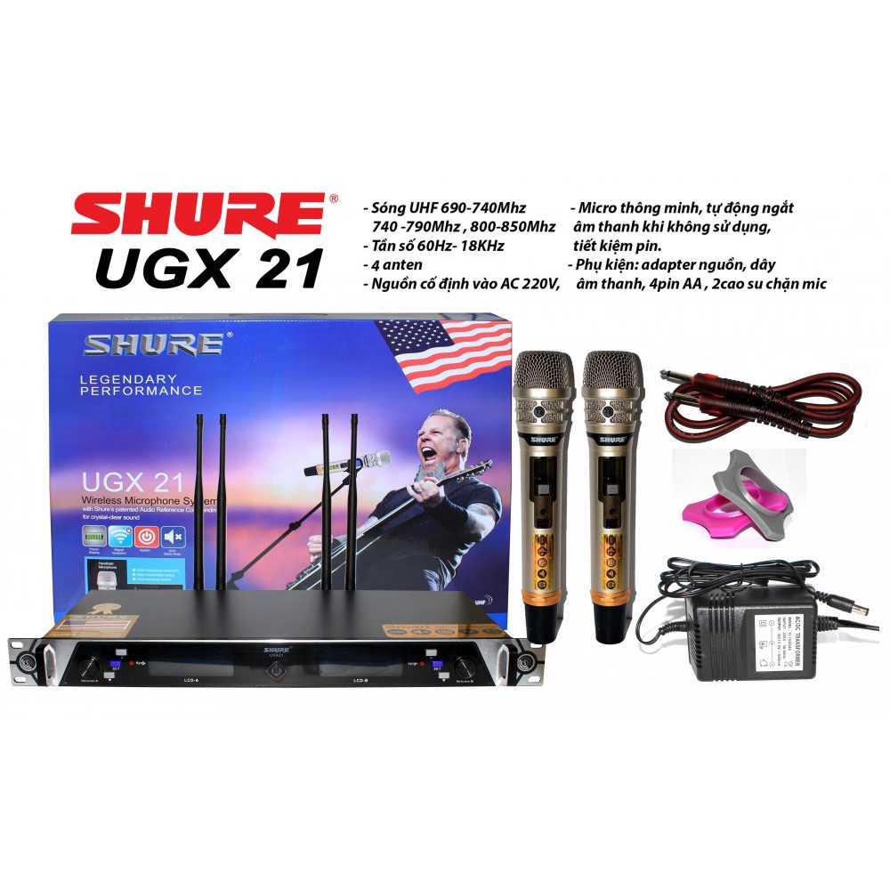 Micro SHURE UGX 21 - Loại 1 Hát nhẹ hút mic - 4 anten sóng
