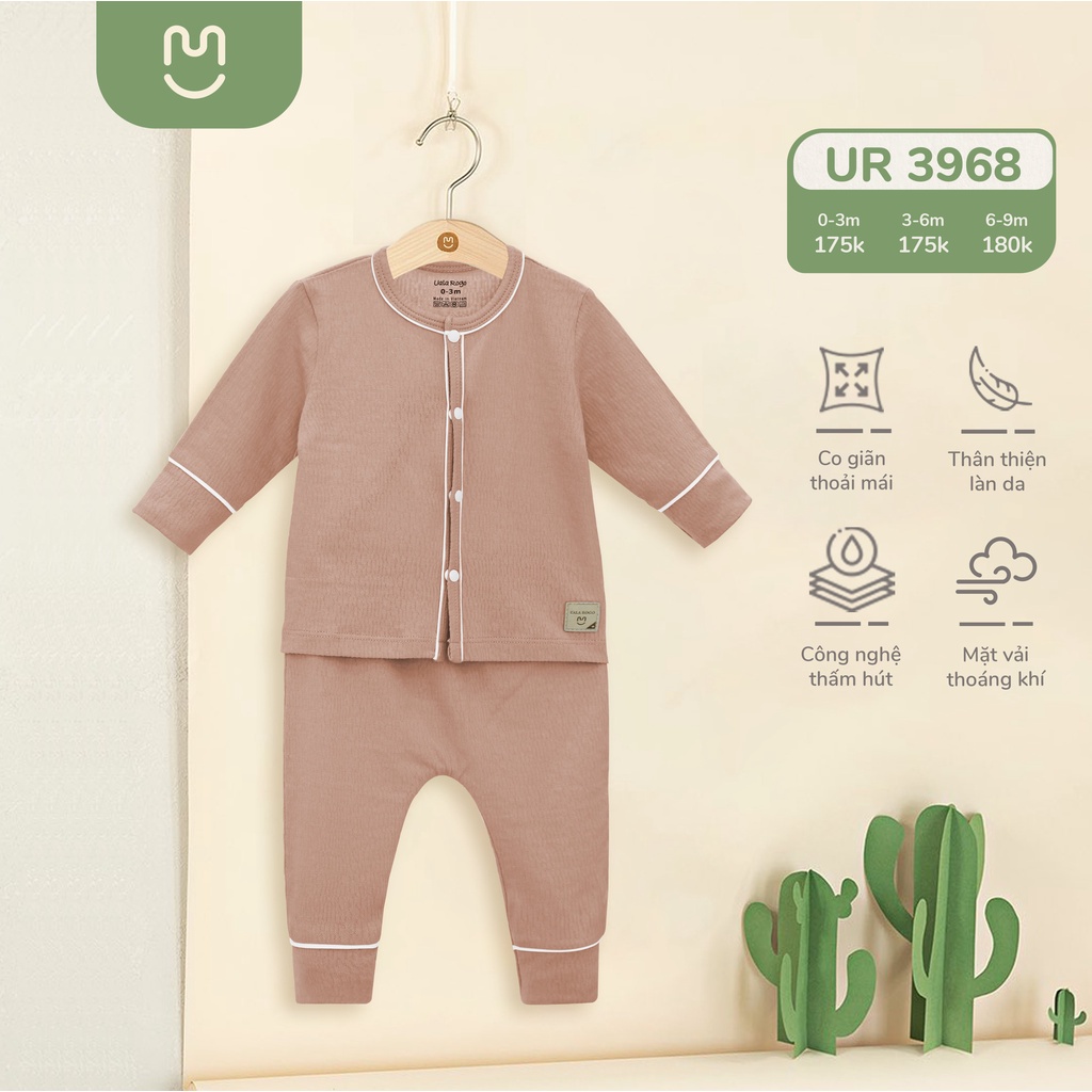 Bộ sơ sinh cài giữa cotton 4 màu thấm hút mồ hôi 3968