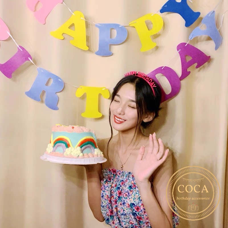 Nơ bờm cài tóc chữ Happy Birthday dùng cho tiệc sinh nhật