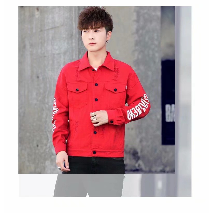 Áo Khoác Jean Nam #955, Màu: Đỏ, Size: M-XXL