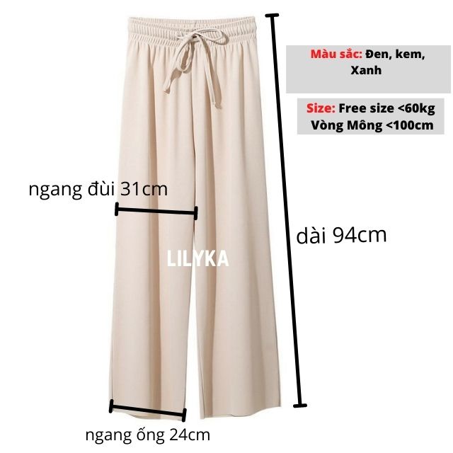 Quần ống suông nữ lưng cao ống rộng bigsize màu đen vải thun lụa tăm co giãn dễ chịu Lilyka QD01