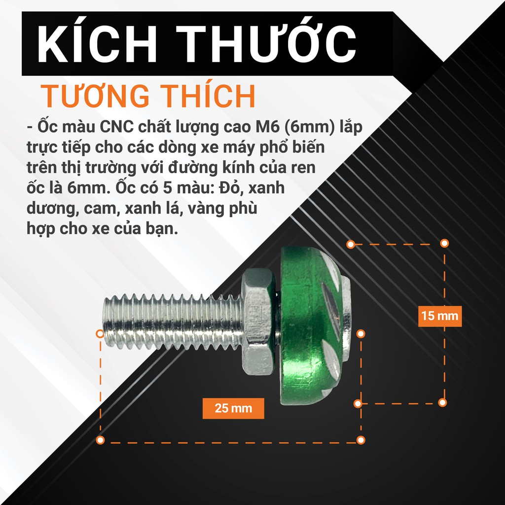 Ốc màu trang trí xe máy CNC chất lượng cao chống gỉ cho xe máy kích thước ren M6 của Thiên Lộ