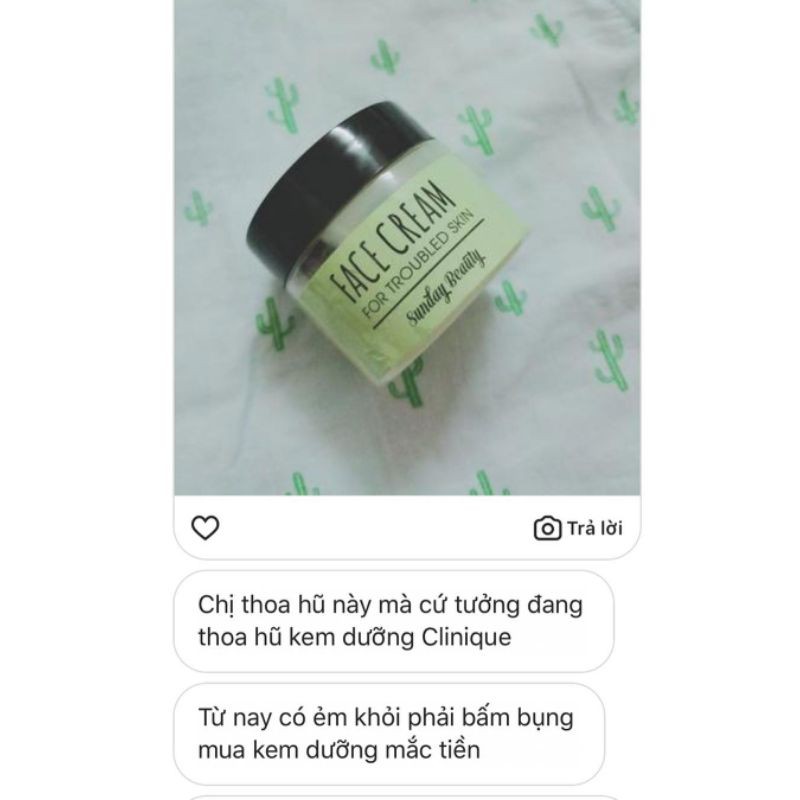 Kem dưỡng da mụn nhạy cảm, da dầu cấp ẩm kháng viêm giảm mụn thiên nhiên Face cream Sunday Beauty handmade | BigBuy360 - bigbuy360.vn