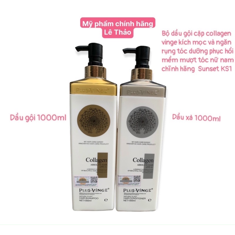 Bộ dầu gội cặp collagen vinge kích mọc và ngăn rụng tóc dưỡng phục hồi mềm mượt tóc nữ nam chĩnh hãng  Sunset KS1