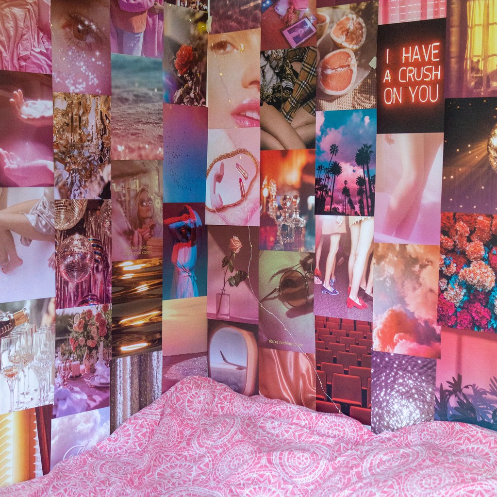 Wall Collage keo sẵng dán tường trang trí decor phòng ngủ - theme Hồng neon