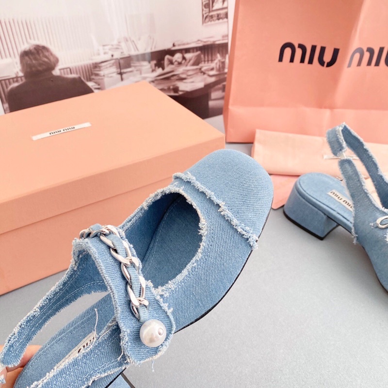 Giày nữ gót cao 4cm/7cm quai đính ngọc tr mẫu mới 2022 thương hiệu MiuMiu cao cấp