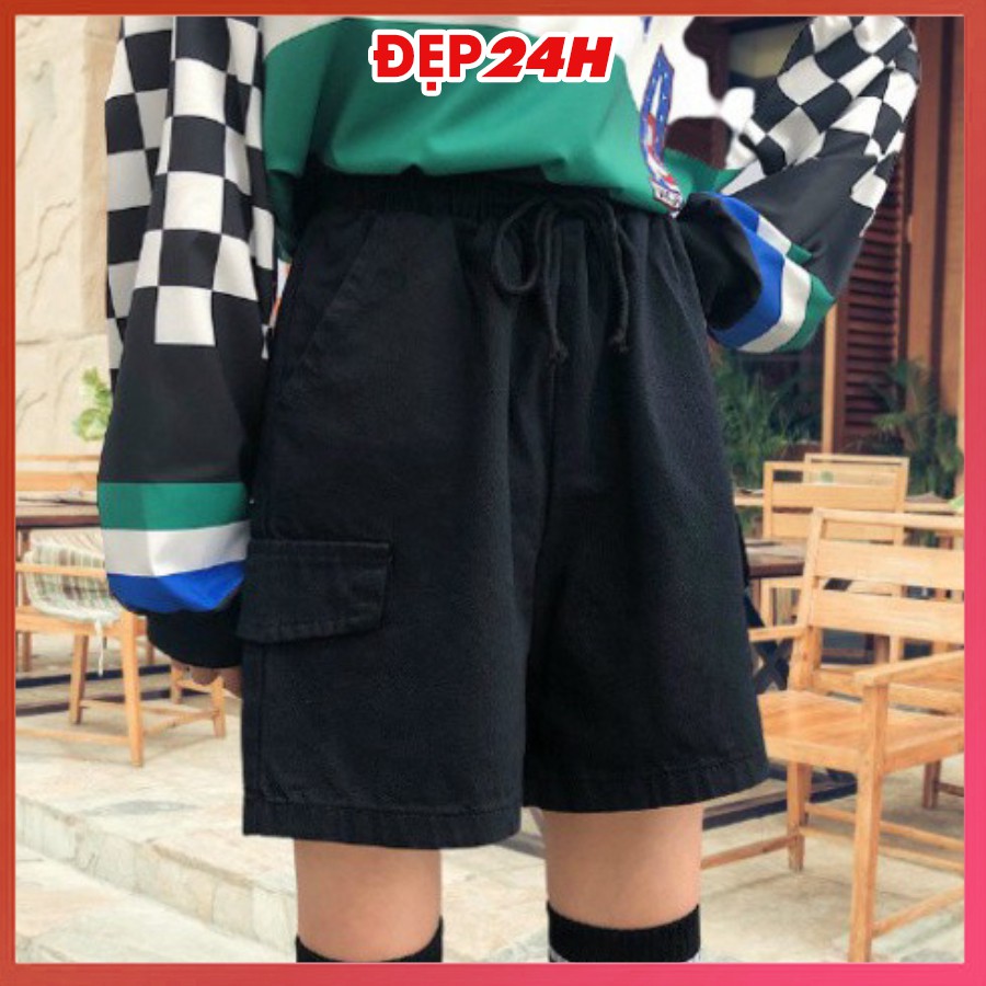 Quần short kaki nam nữ có nắp túi, quần đùi unisex Đẹp 24 giờ, ống rộng thoải mái, nhiều màu sắc QH.50