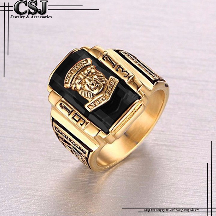 NHẪN NAM INOX MẠ VÀNG SƯ TỬ 1973 ĐÁ ĐEN siêu đẹp - tặng hộp đựng xinh xắn