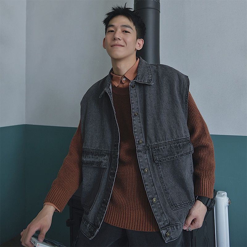 Áo Gile Jeans Bò Unisex Form rộng phong cách Hàn Quốc