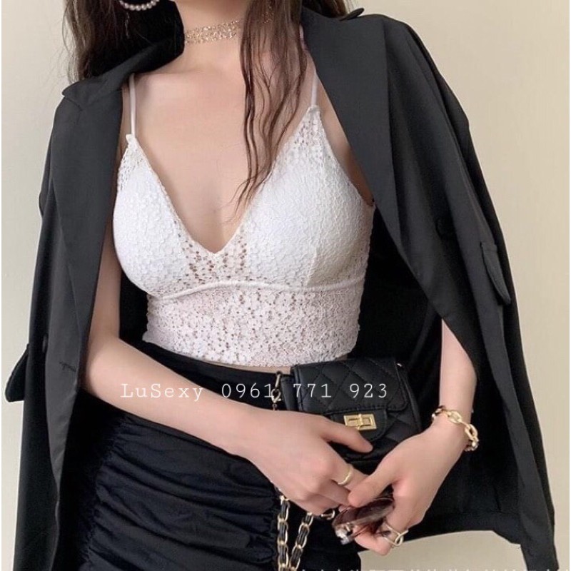 bralette màu trắng màu đen mặc với vest blazer Đẹp, bralette là gì hay áo lót không gọng bralette ibasic house