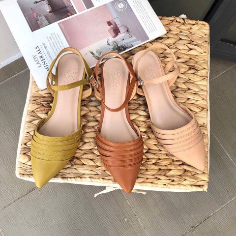 Sandal Nữ ZORI Đế Bệt 1cm Bít Mũi Nhọn Quai Ngang Khóa Sau Thời Trang SD135