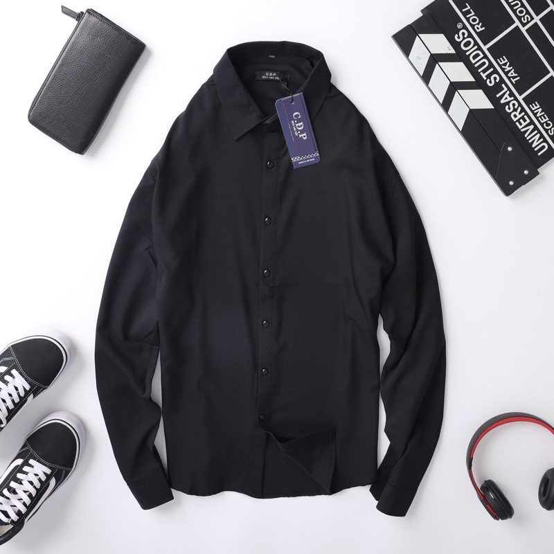 Áo sơ mi nam tay dài màu đen giá tốt từ nhỏ đến BIGSIZE (M-7XL)