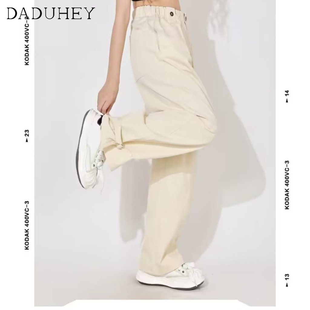 DaDuHey Autumn Solid Color Loose Straight Wide-Leg Pants Men's and Women's Japanese-Style Retro Khaki Overalls Casual Pants