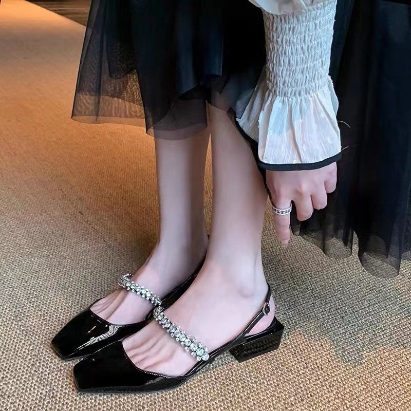 Giày Cao Gót Mũi Vuông Đính Đá Thời Trang Xuân Hè Mới 2022