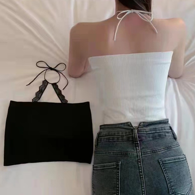 Áo Hai Dây Cổ Yếm Hở Lưng Màu Sắc Trơn Có Miếng Đệm Ngực Phong Cách Hàn Quốc Dành Cho Nữ