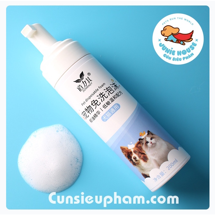 Chai bọt tắm khô Dorrikey 200ml cho chó mèo