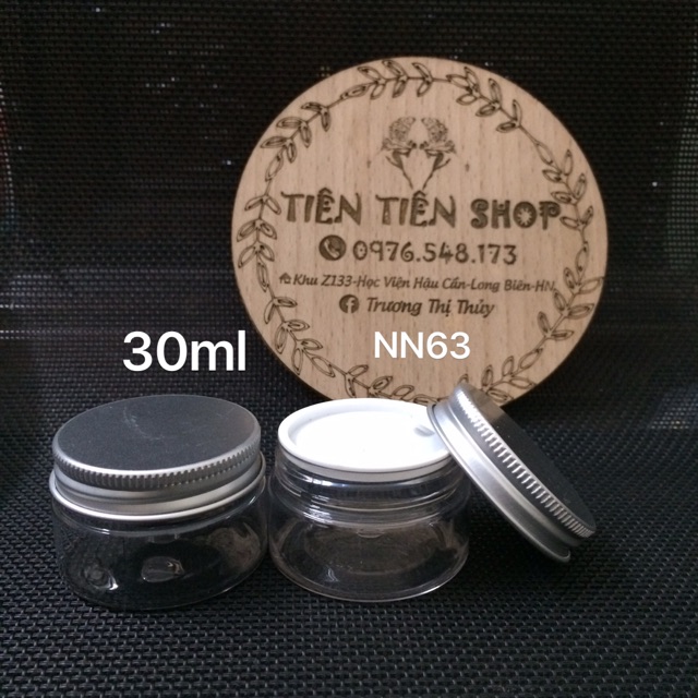 Hũ nhựa trong 30ml nắp nhôm, nắp đen