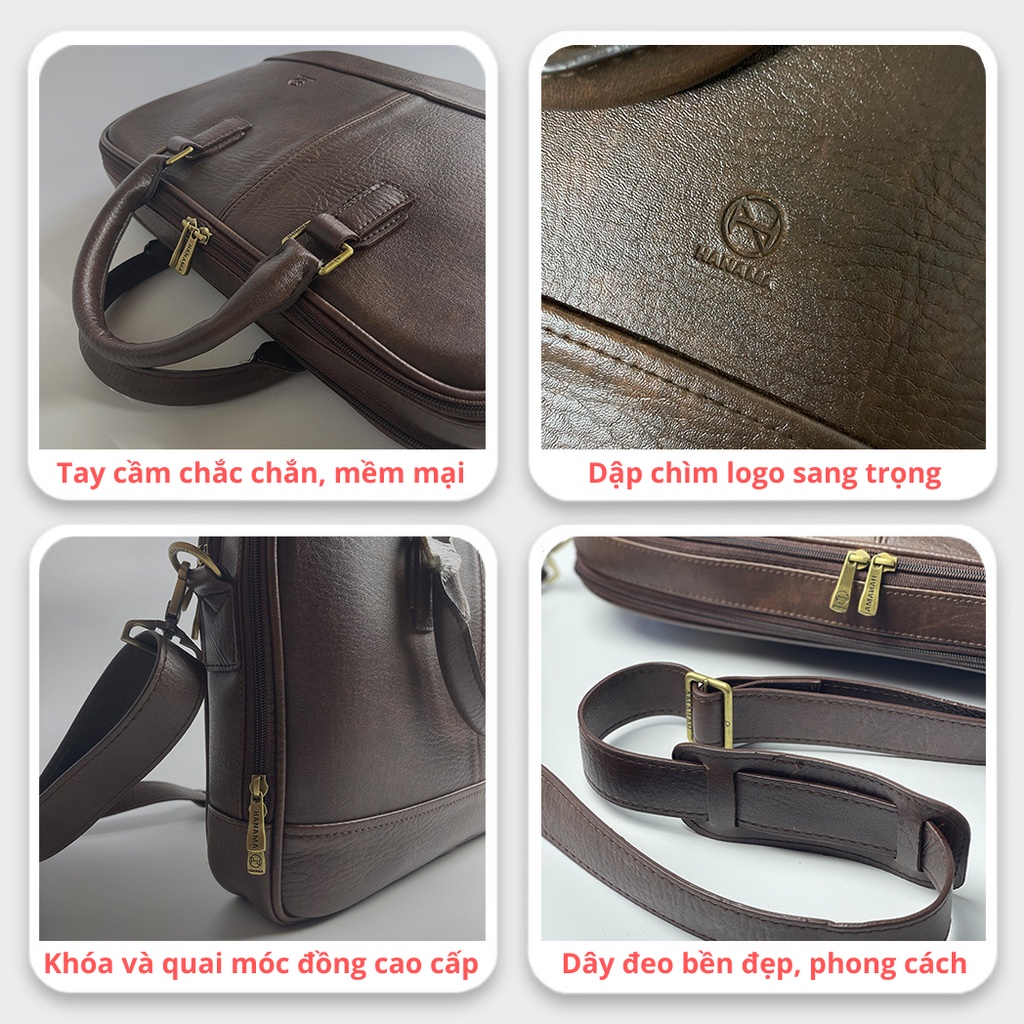 Cặp Da Nam Nữ Công Sở HANAMA - 3 Lớp Chống Sốc - Bảo Hành Đổi Mới 18 Tháng Dala 5