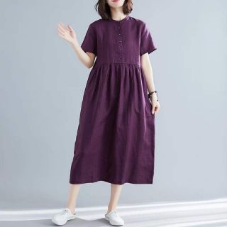 ĐẦM TÍM CỔ TRỤ TAY NGẮN