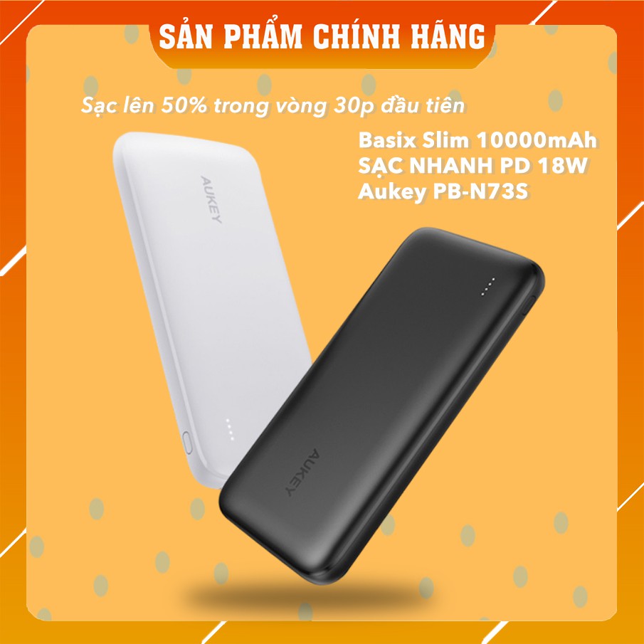 Pin Sạc Dự Phòng 10000mAh Aukey PB-N73S, pin dự phòng Aukey Cổng Sạc Nhanh Type C 18W, 2 Cổng USB-A