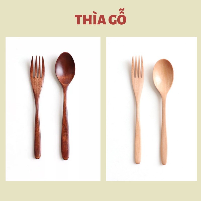 Thìa nĩa gỗ dùng để trang trí hoặc để ăn, gỗ sạch an toàn