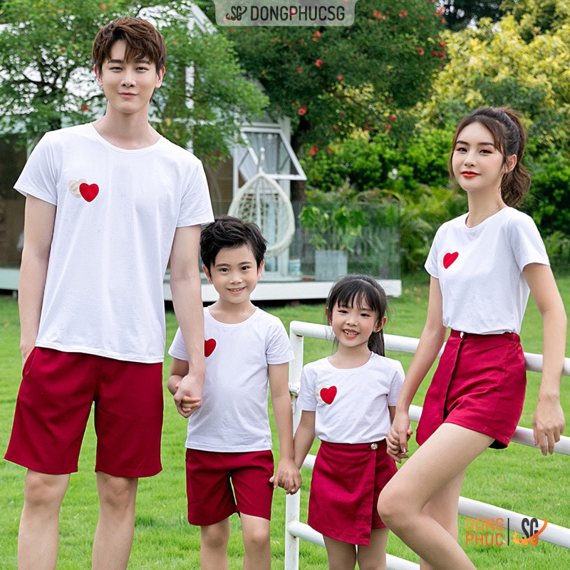 Áo thun gia đình - Mẫu logo hình trái tim - Chất vải thun cotton mềm mịn, Màu trắng GD414T | DONGPHUCSG