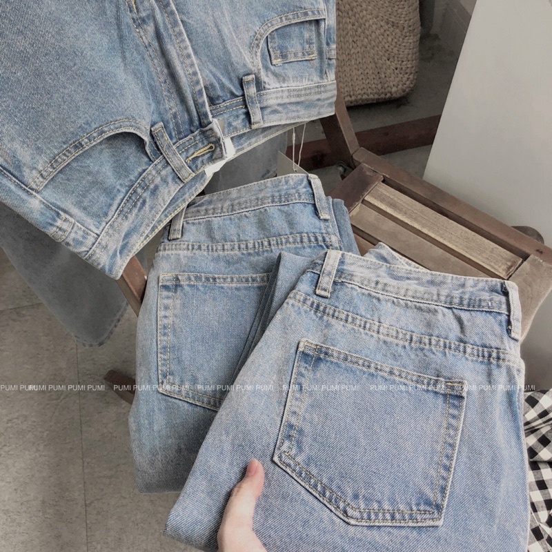 Quần jean nữ màu xanh nhạt form suông có size SML dễ phối đồ Pumi
