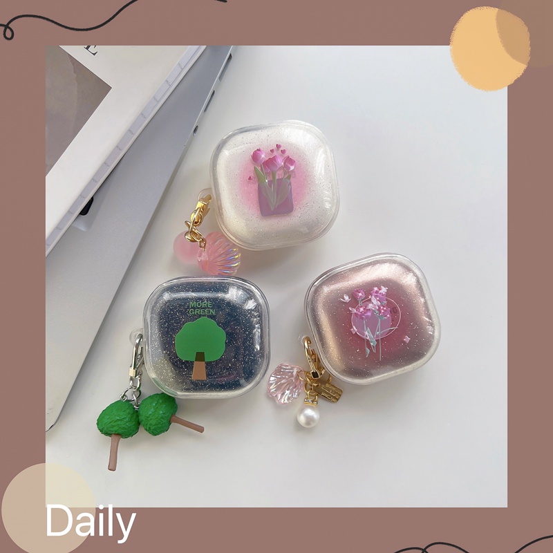 Vỏ bảo vệ hộp sạc tai nghe trong suốt lấp lánh kim tuyến hình bướm cho Samsung Galaxy Buds 2 / Buds Live / Buds FE / Buds2 Pro / Buds Pro