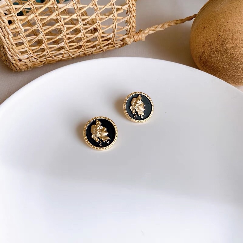 Khuyên tai nữ dáng tròn mặt hình vàng vintage H14