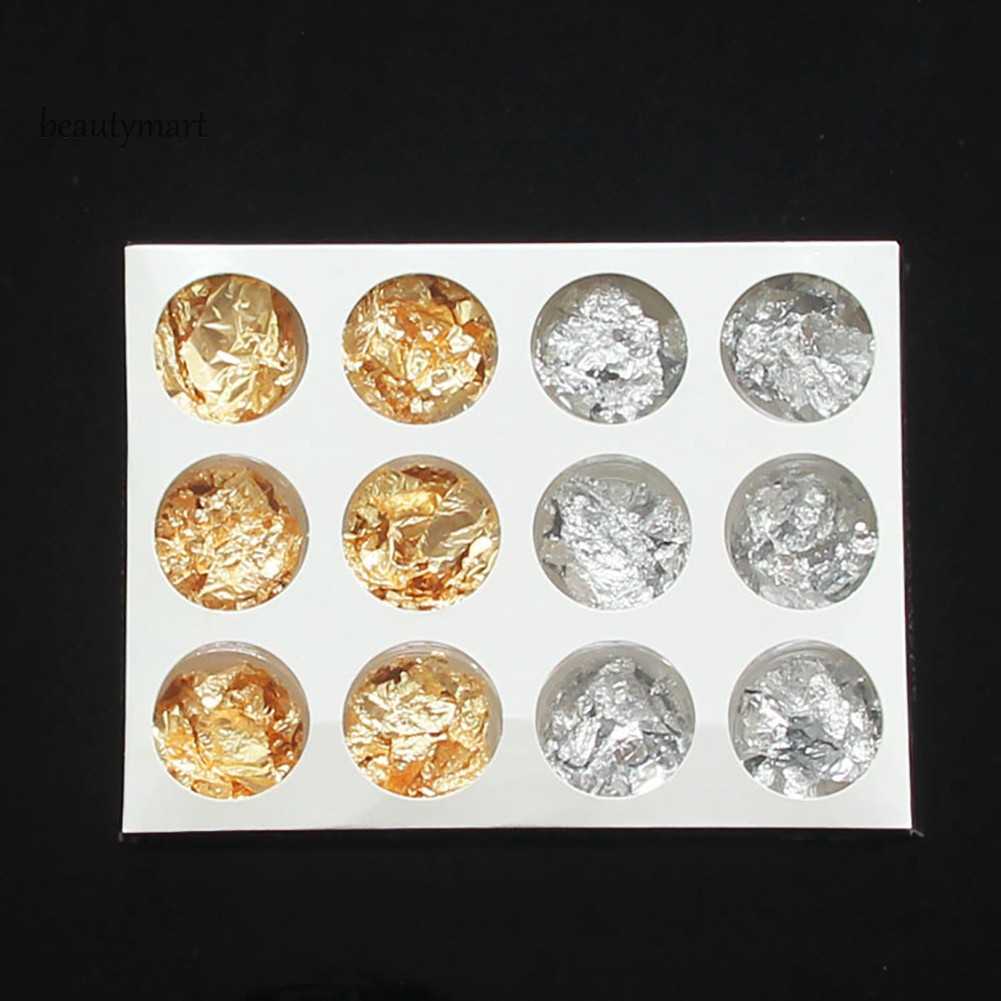 [Hàng mới về] Bộ 12 tấm giấy sticker bạc/vàng chuyên dụng tự trang trí móng gel UV nghệ thuật