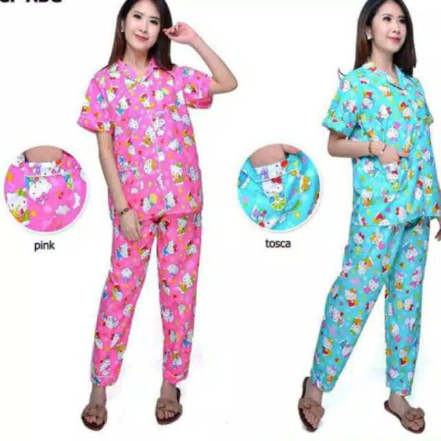 Bộ Đồ Ngủ Pijama 2 Màu In Hình Hello Kitty Phong Cách Hàn Quốc Cho Nữ