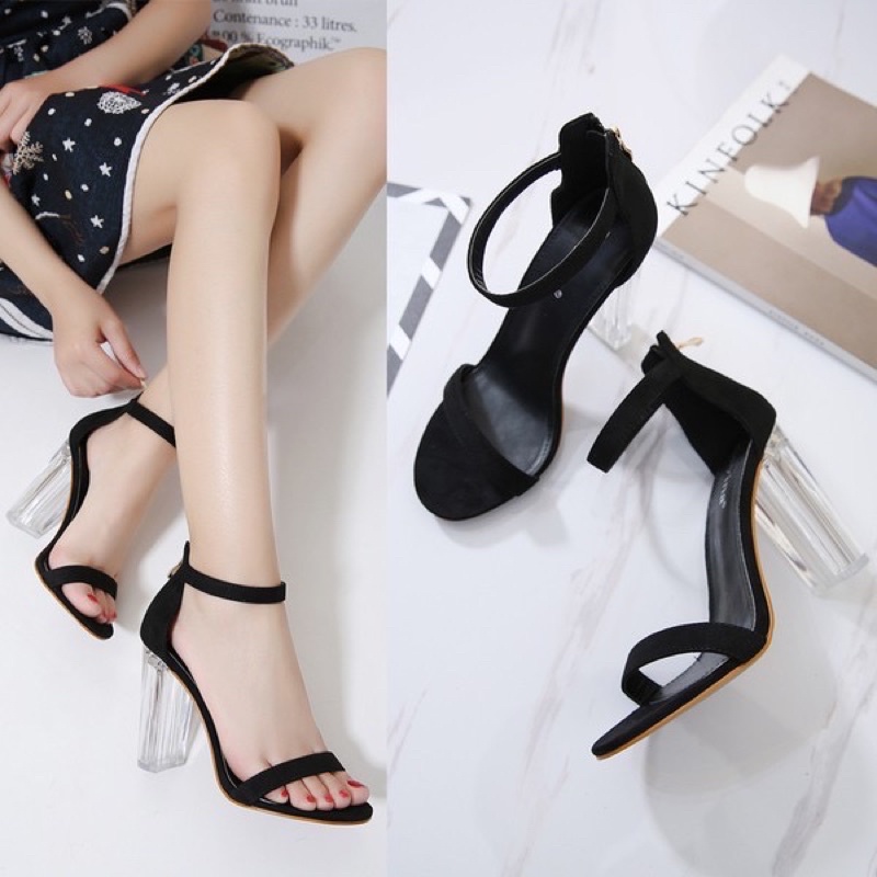 Giày cao gót nữ trong 9p quai mảnh bít gót dây kéo