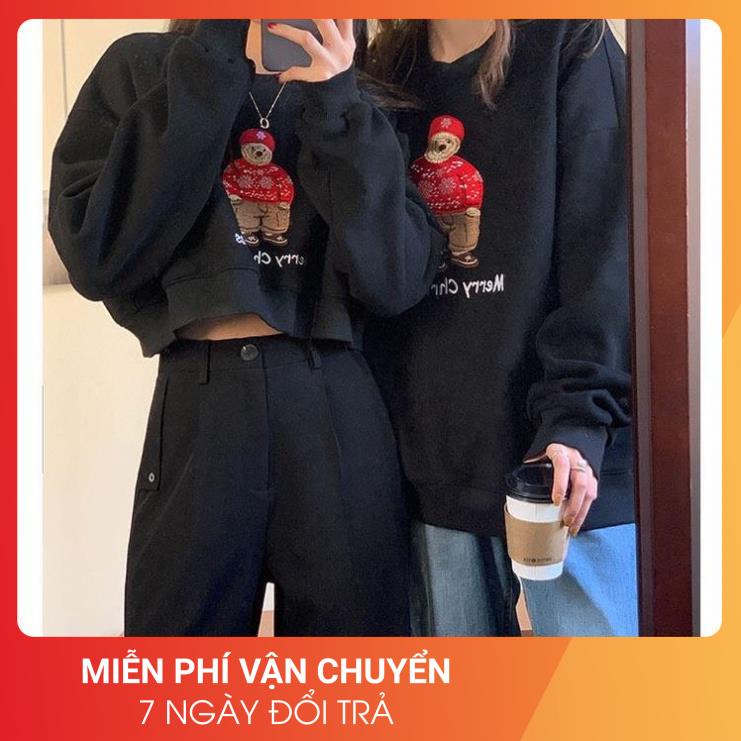 Áo Nỉ Noel Gấu Tuyết 24 APRIL Nữ [FREESHIP]🌸 Sweater giáng sinh form rộng tay bồng cá tính Ulzzang 🌸 | BigBuy360 - bigbuy360.vn