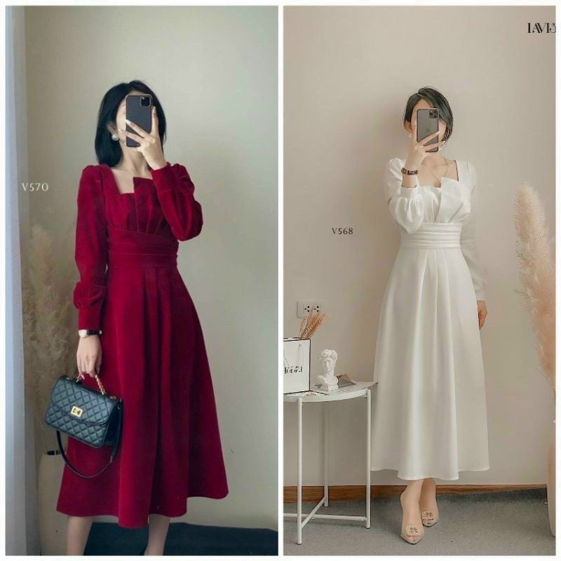 Váy đầm nữ dự tiệc dáng dài xếp ly eo xinh xắn