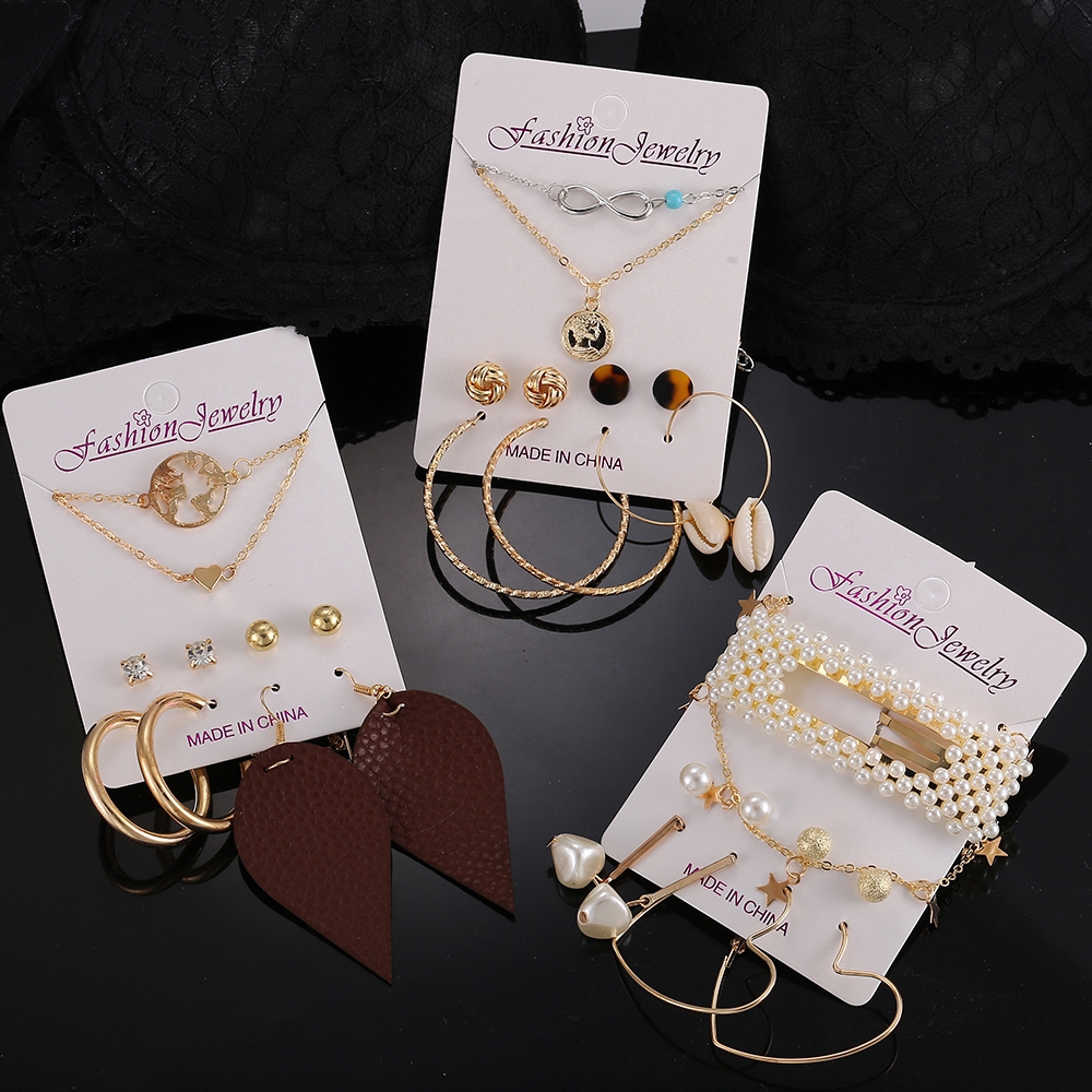 iF YOU Bộ Dây Chuyền + Khuyên Tai Và Kẹp Tóc Phong Cách Bohemian Thời Trang Dành Cho Nữ