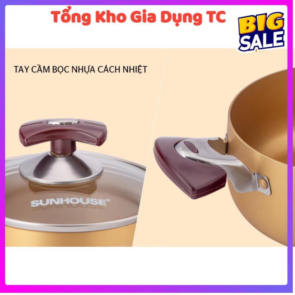 [ Size 16-20-24cm màu vàng] Bộ nồi Anod Sunhouse SH6634 chất liệu nhôm dùng bếp gas bếp hồng ngoại