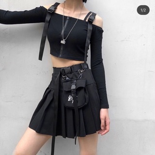 Set áo croptop và chân váy tennis túi zip