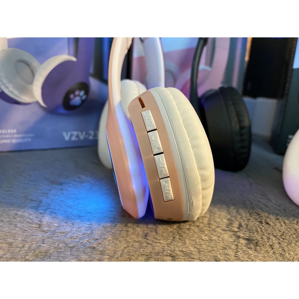 Tai Nghe Nhạc LED Chụp Tai Bluetooth CATEAR VZV-23M TAI MÈO Headphone Úp Tai Không Dây