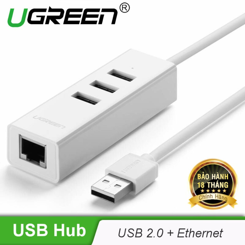 Hub USB 2.0 3 cổng kèm cổng mạng Ethernet 10/100Mbps Ugreen CR129