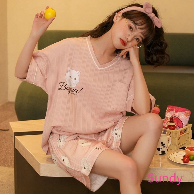 Bộ Đồ Ngủ Vải Cotton Mỏng Đáng Yêu Cho Nữ Kiểu Hàn Quốc