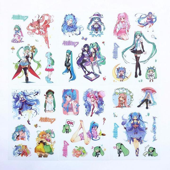 (new) Ảnh dán 6 tấm sticker Miku Hatsune quà tặng xinh xắn anime chibi