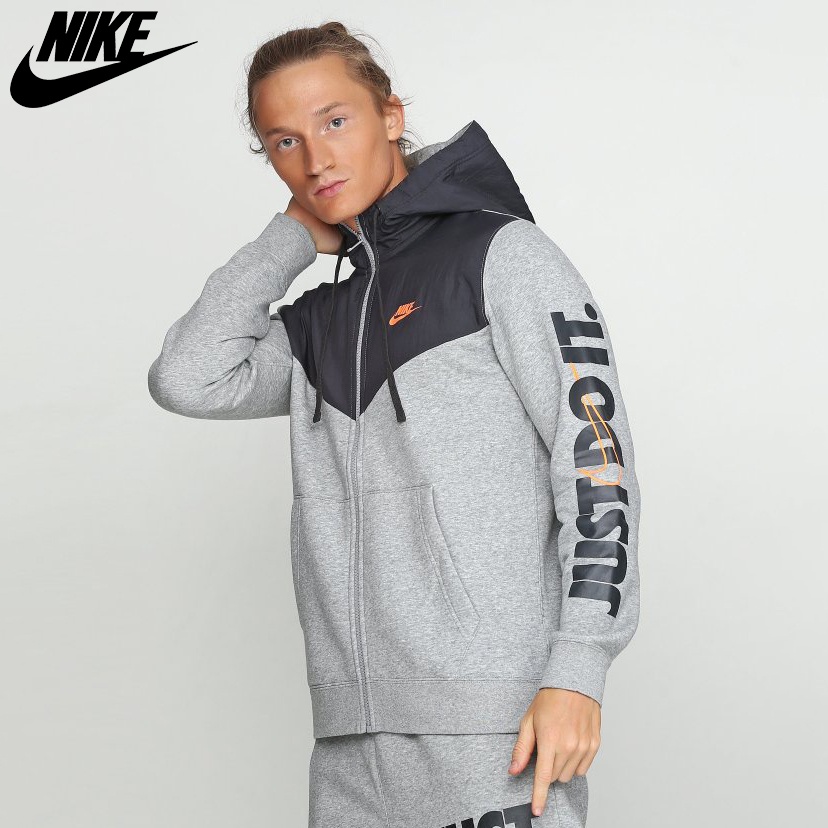 NIKE - Áo khoác nỉ thể thao nam nữ Nike HBR Just Do It Hoodie chính hãng - Xám x Đen