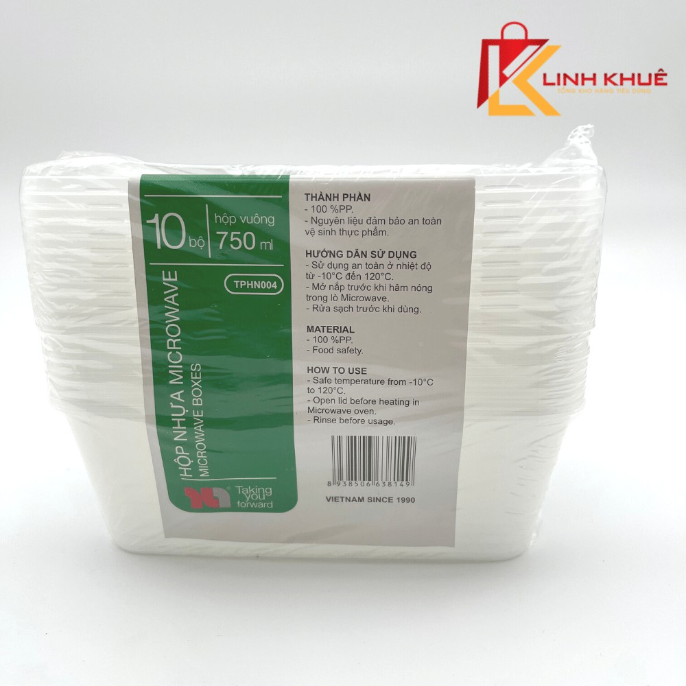 Hộp nhựa chữ nhật 750ml kèm nắp - Hộp Microwave - Sp54 - Hộp đựng thức ăn