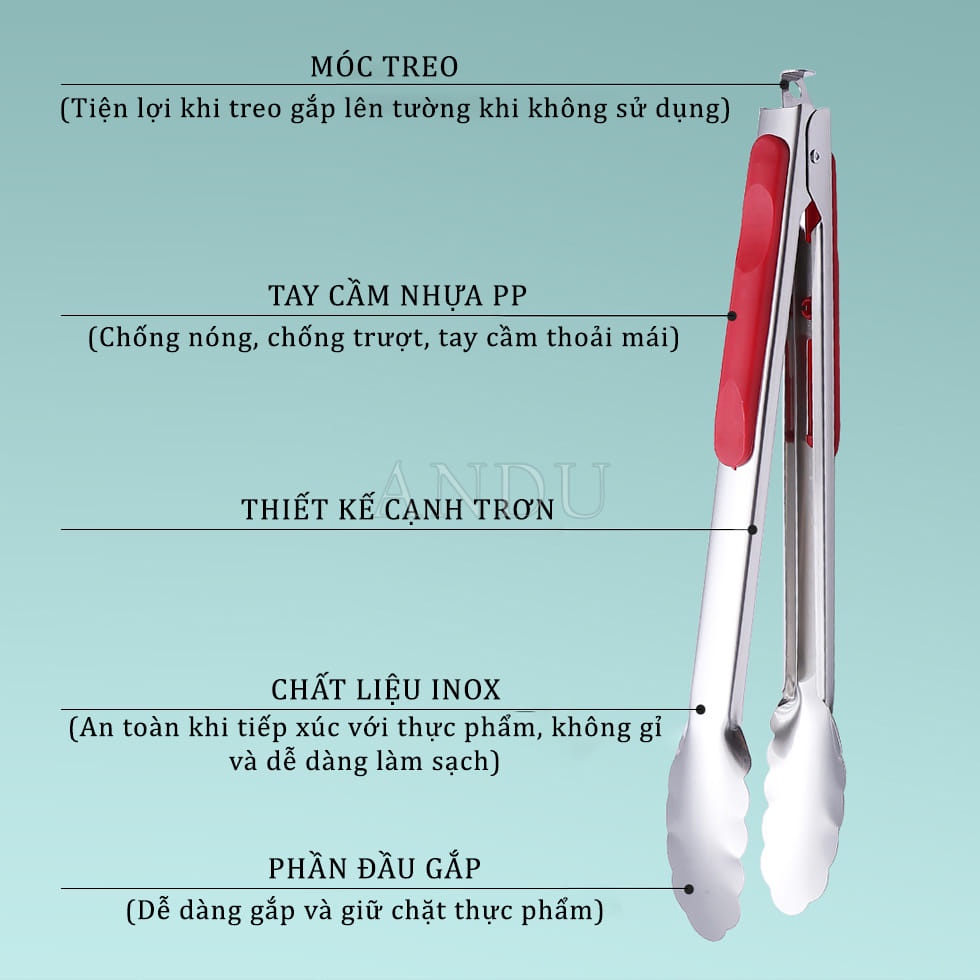 Kẹp Gắp Thức Ăn Inox, Kẹp Nướng Không Gỉ, Dụng Cụ Kẹp Thịt Nướng