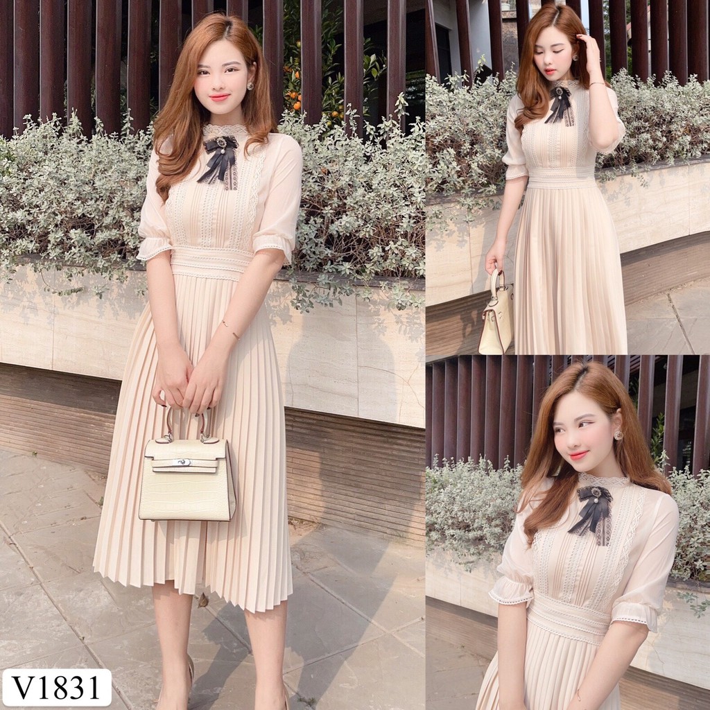 Váy be liền chân dập li V1831 Đẹp Shop DVC - Kèm ảnh thật trải sàn do shop tự chụp