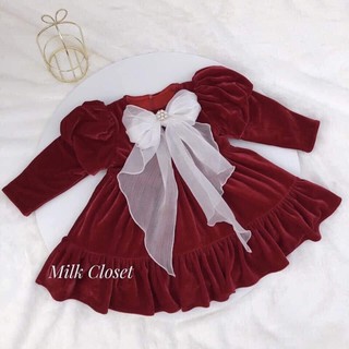 váy nhung đỏ chanh xả cho bé gái