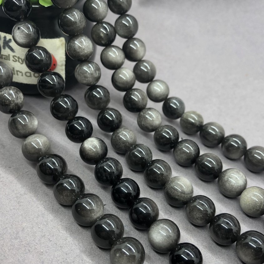 Chuỗi Hạt Đá Obsidian Đôi Mắt Thiên Nhiên 5A 6-14mm Tự Làm Trang Sức